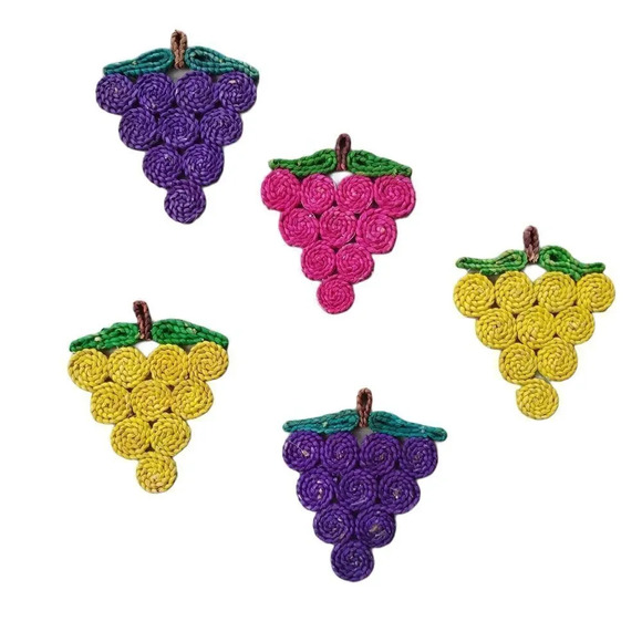 Vintage Grape Berries Woven Straw Trivets Set of 5 Colourful  Swirl Design - Picture 1 of 8